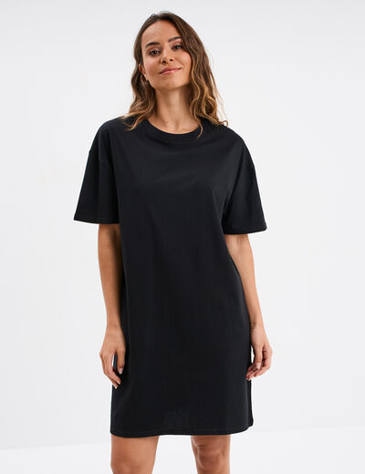 Robe t-shirt manches courtes coton noir femme