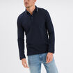 Polo droit manches longues coton bleu fonc&eacute; homme