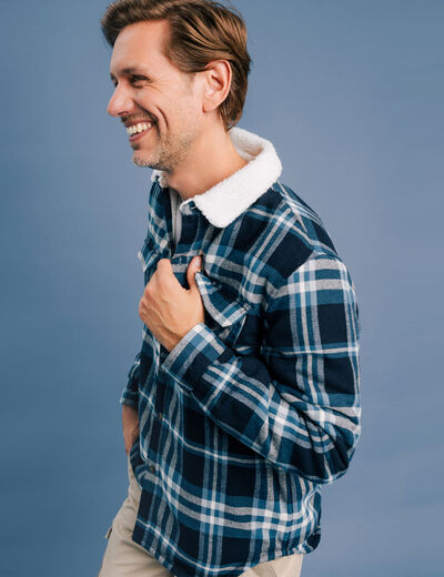 Surchemise carreaux doublée effet sherpa bleu homme
