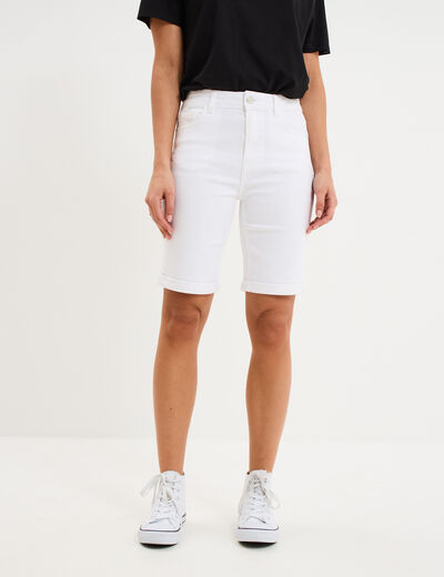 Bermuda en jean slim ecru femme