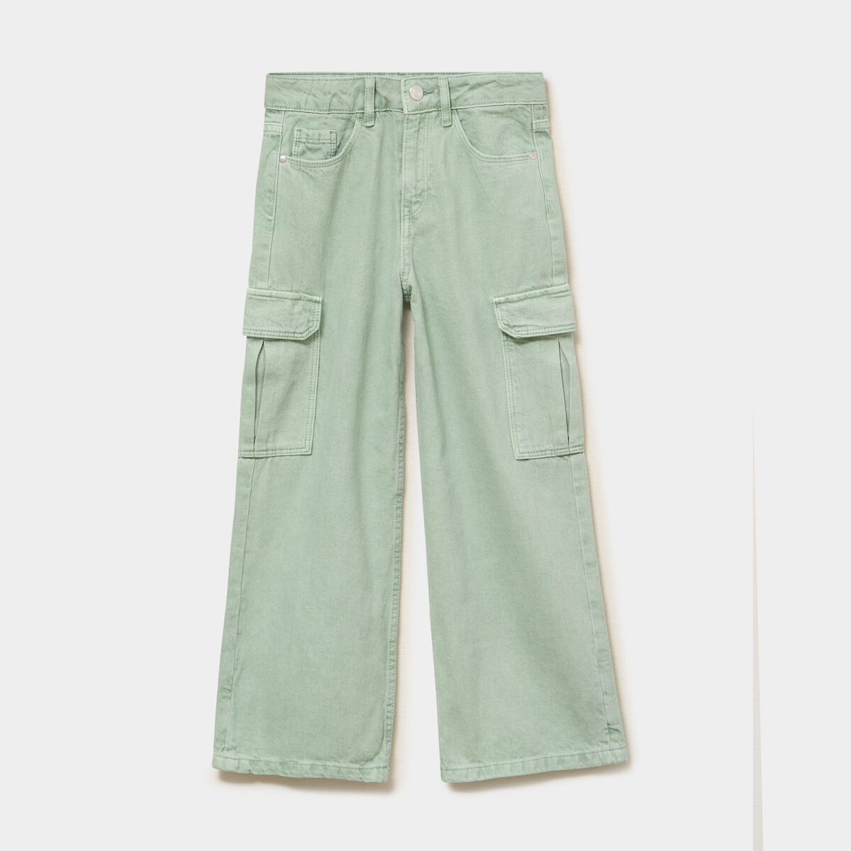 Pantalon large battle poches &agrave; rabat vert pastel fille