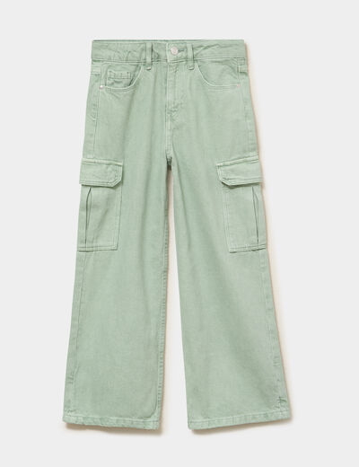Pantalon large battle poches &agrave; rabat vert pastel fille