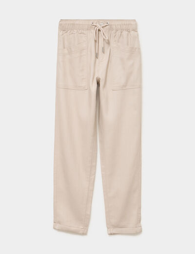 Pantalon mom taille &eacute;lastiqu&eacute;e beige femme