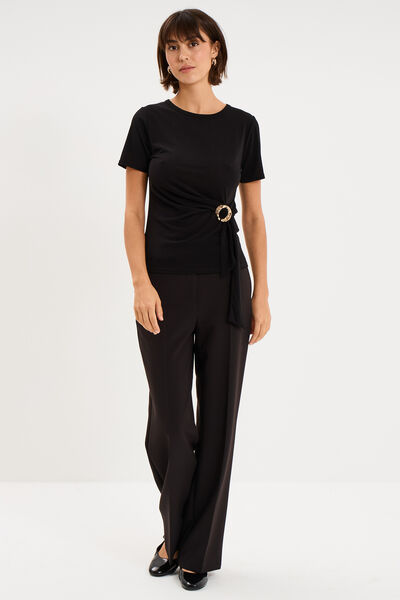 T-shirt ajust&eacute; manches courtes col rond noir femme