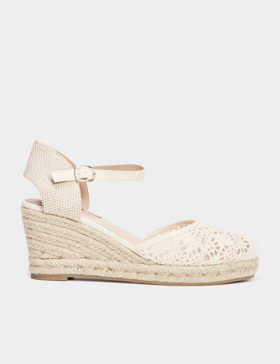 Sandales compensées en broderie anglaise blanc femme