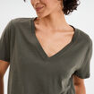 T-shirt manches courtes col en V coton vert kaki femme