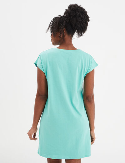 Chemise de nuit manches courtes coton bleu turquoise femme