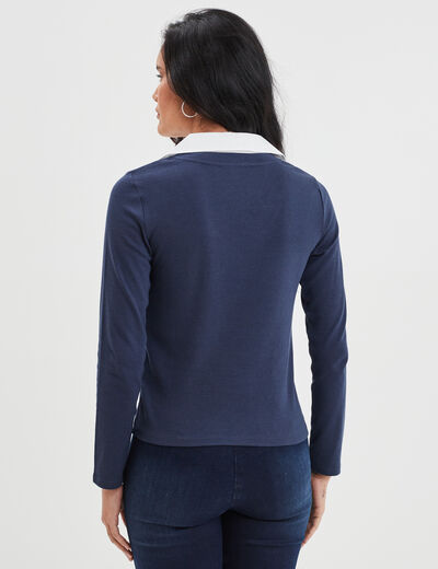 T-shirt col chemise Creeks bleu marine femme