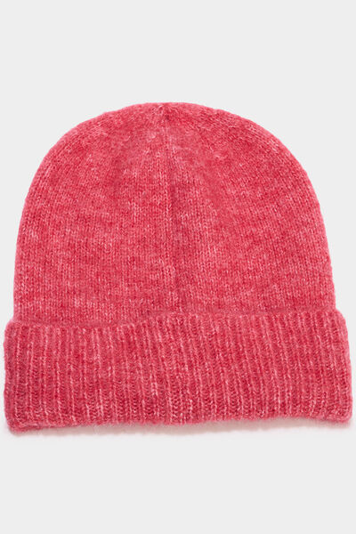 Bonnet maille c&ocirc;tel&eacute;e rose cerise femme