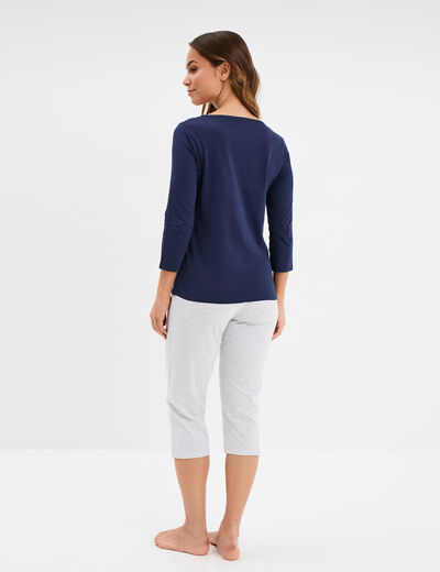 Ensemble pyjama corsaire 2 pièces coton bleu marine femme