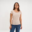 T-shirt coton col rond manches courtes beige femme