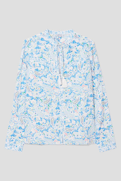 Chemise col cordons à pampilles multicolore femme