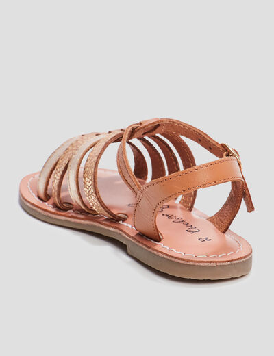 Sandales &agrave; bride en cuir camel fille