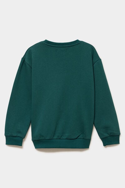 Sweat col rond manches longues vert fonc&eacute; gar&ccedil;on