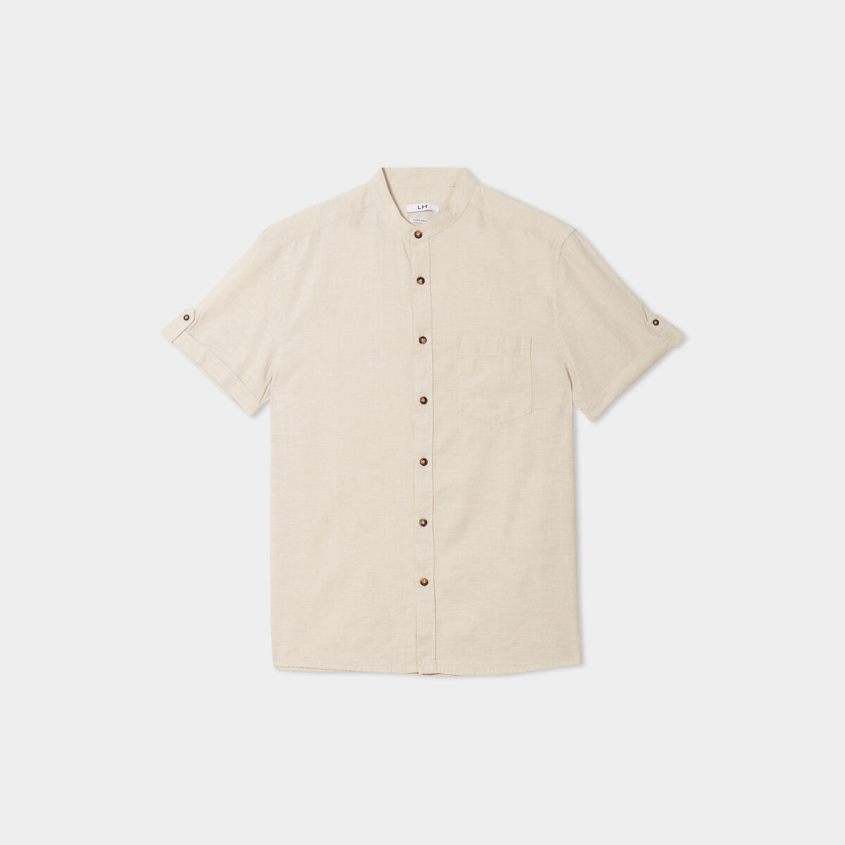 Chemise col mao lin m&eacute;lang&eacute; gris clair homme