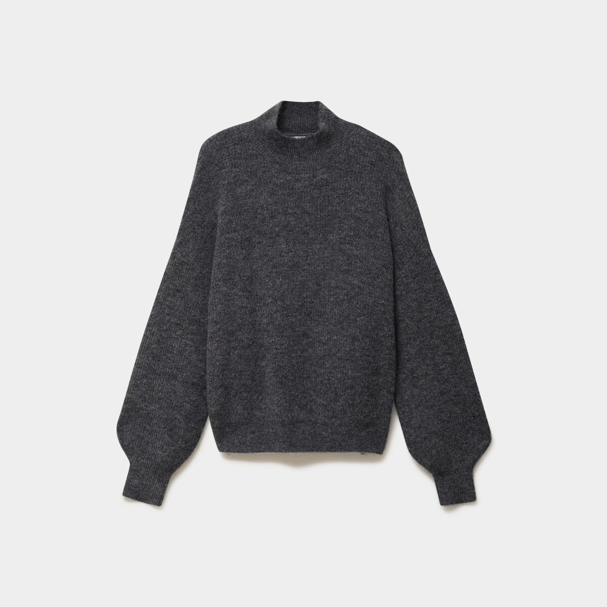 Pull col montant manches longues amples gris fonc&eacute; femme