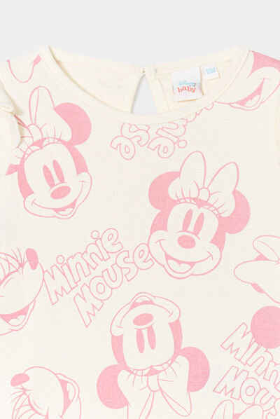 T-shirt à volants manches longues Minnie blanc bébé fille