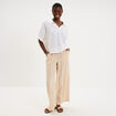Pantalon large fluide taille &eacute;lastiqu&eacute;e beige femme