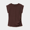 T-shirt fronc&eacute; gaufr&eacute; manches courtes marron fonc&eacute; femme