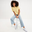 T-shirt col rond manches courtes coton jaune pastel femme
