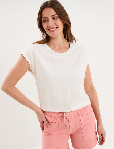 T-shirt col rond manches courtes blanc femme