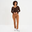 Pantalon slim en coton elasthanne marron clair femme