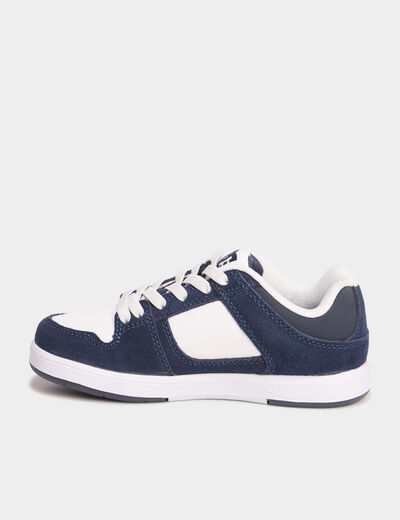 Tennis basses cuir &agrave; lacets bleu gar&ccedil;on