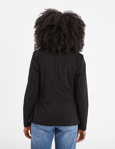 Veste blazer droite boutonnée 2 poches noir femme