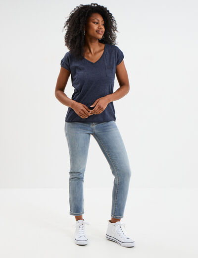 Jean stretch slim 7/8 ème denim double stone femme