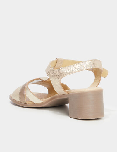 Sandales &agrave; talons pied large en cuir sable femme