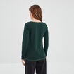 T-shirt manches longues col en V coton vert foncé femme