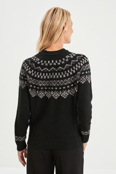 Pull jacquard fils métallisés Liberto noir femme