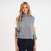 Pull poncho col roul&eacute; sans manches gris femme