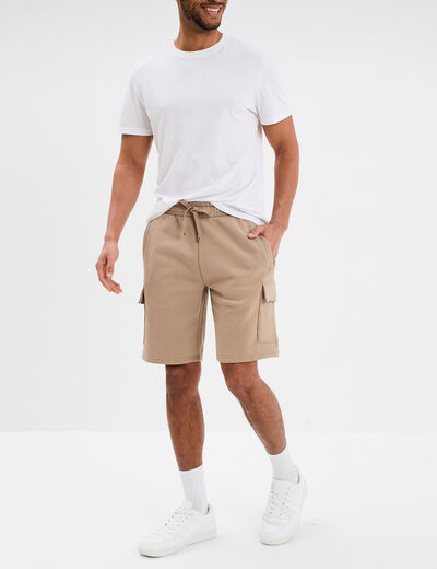 Bermuda cargo molleton taille &eacute;lastiqu&eacute;e taupe homme