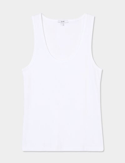 Débardeur col rond côtelé coton blanc femme