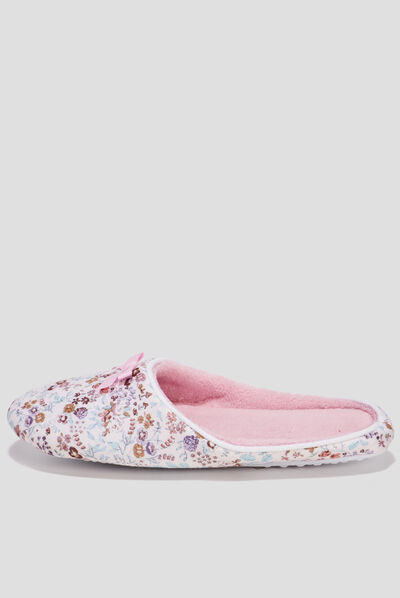 Chaussons mules fleuris rose femme