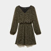 Robe fluide manches longues vert kaki femme