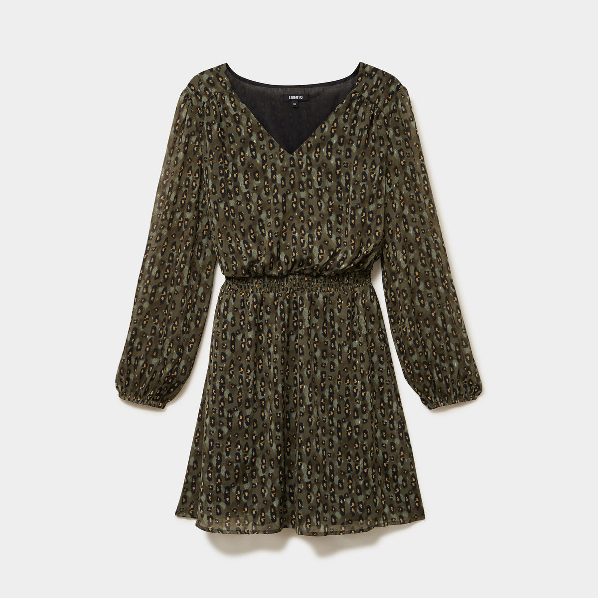 Robe fluide manches longues vert kaki femme
