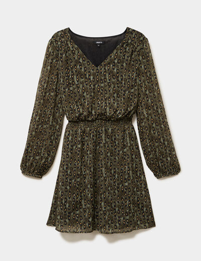 Robe fluide manches longues vert kaki femme