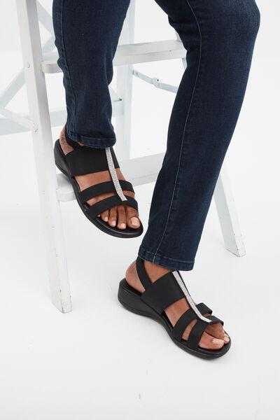 Sandales talons compens&eacute;s noir femme