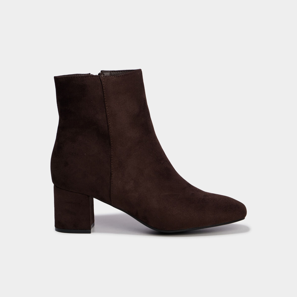 Bottines &agrave; talon bloc su&eacute;dine zip marron fonc&eacute; femme