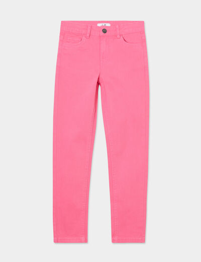 Pantalon skinny 5 poches coton rose fushia fille