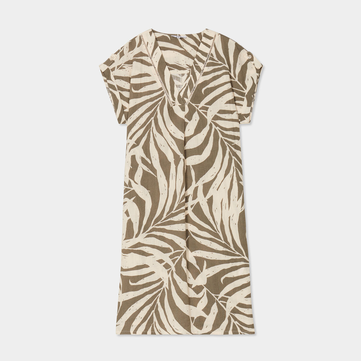 Robe droite manches courtes vert kaki femme