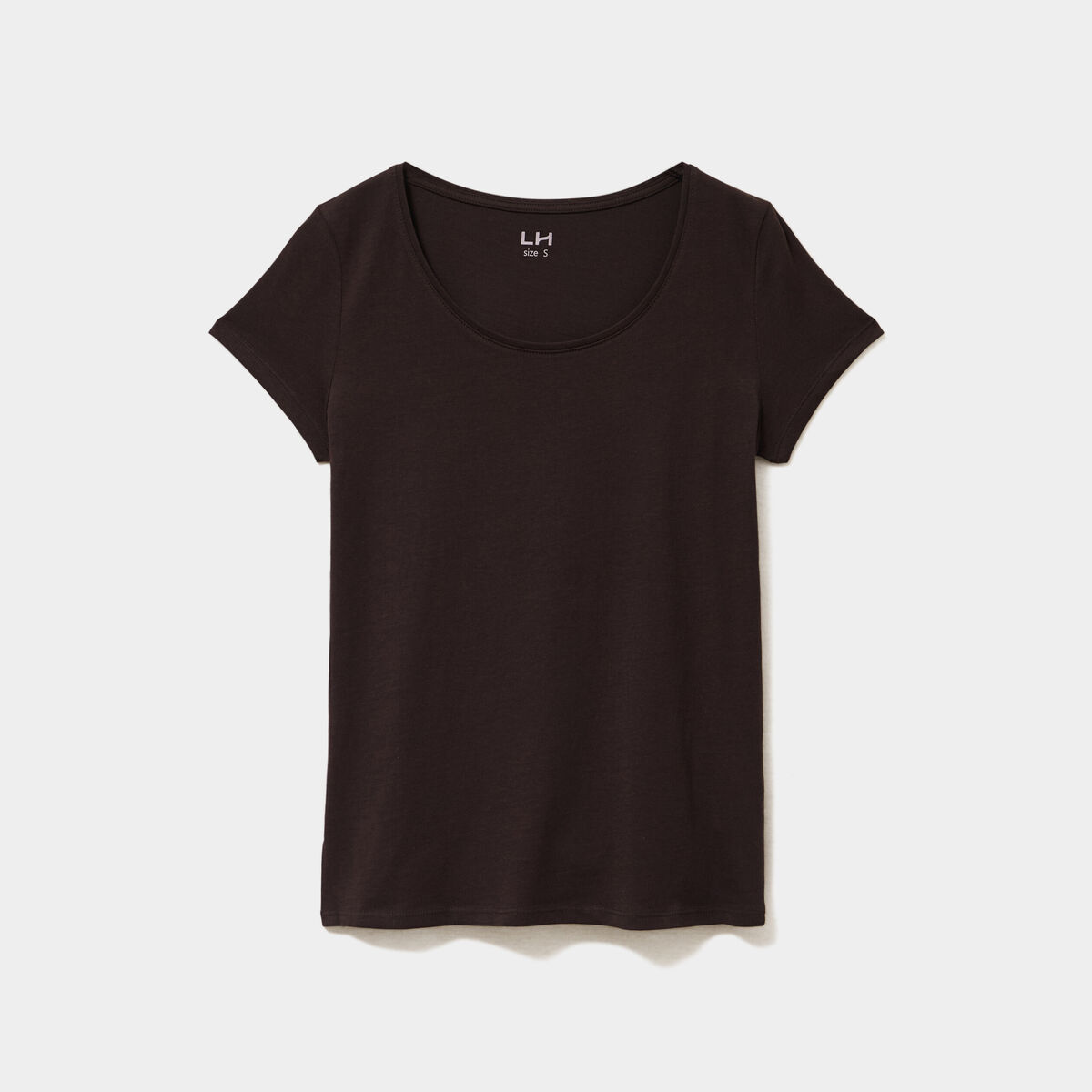 T-shirt coton col rond manches courtes marron fonc&eacute; femme