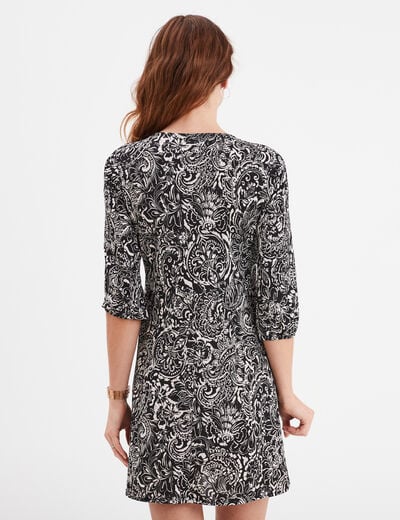 Robe courte manches 3/4 noir femme