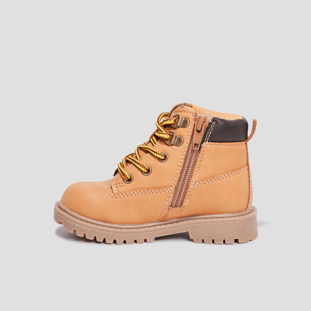 Boots crant&eacute;es zipp&eacute;es &agrave; lacets Bali jaune b&eacute;b&eacute; gar&ccedil;on