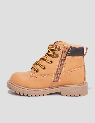 Boots crantées zippées à lacets Bali jaune bébé garçon