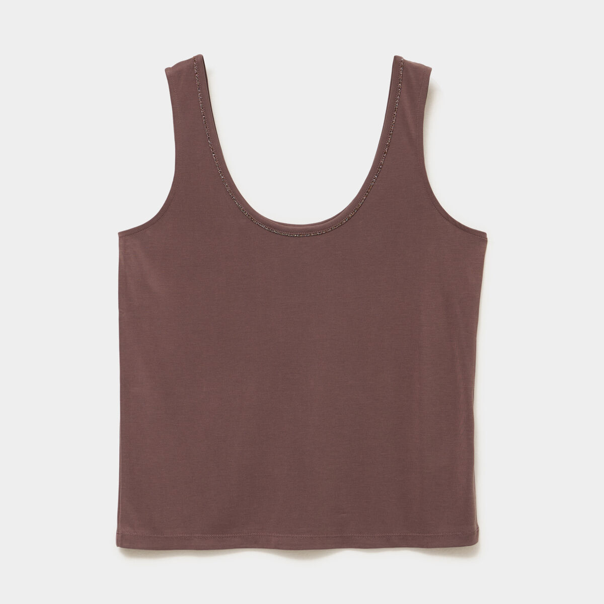 D&eacute;bardeur col U sans manches marron fonc&eacute; femme