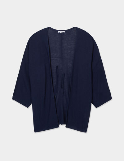 Gilet col ouvert manches 3/4 bleu marine femme grande taille
