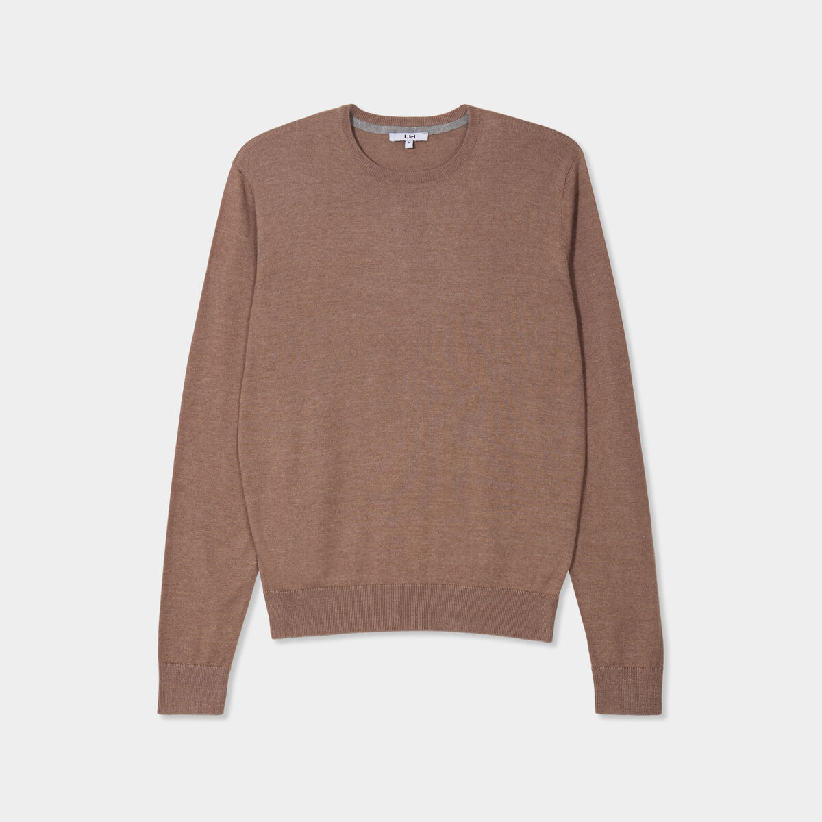 Pull droit col rond coton m&eacute;lang&eacute; gris homme